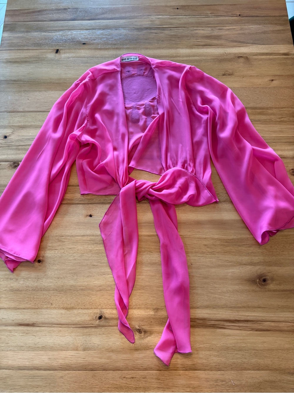 Palm Springs Pink Sheer Tie-Front Top with Embellished Eye Detail - Picture 5 of 6